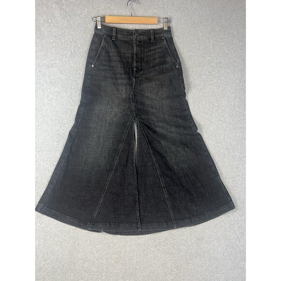 NWT Banana Republic 0 Black Long Maxi Split Front Flared Heavy Denim Jean Skirt - Picture 2 of 12